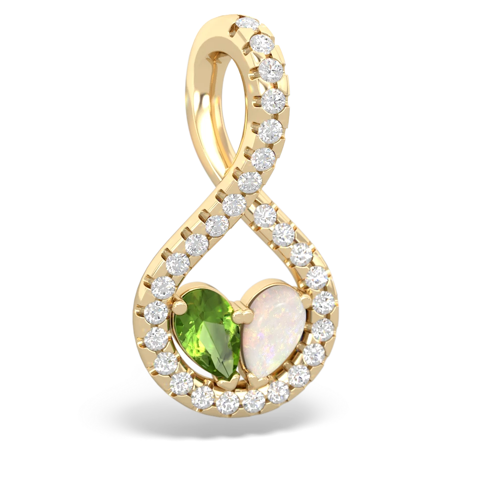 Peridot Pave Twist 'One Heart' 14K Yellow Gold pendant P5360