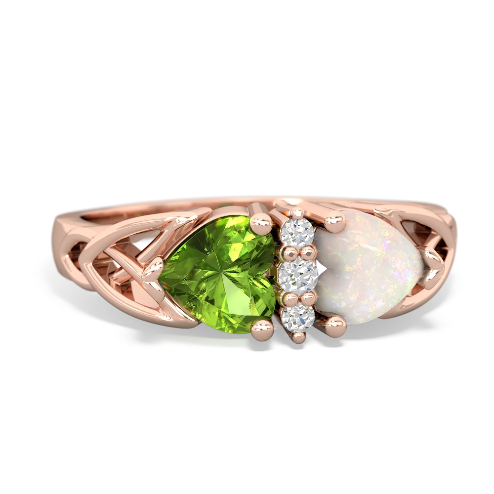 Peridot Celtic Knot Double Heart 14K Rose Gold ring R5040