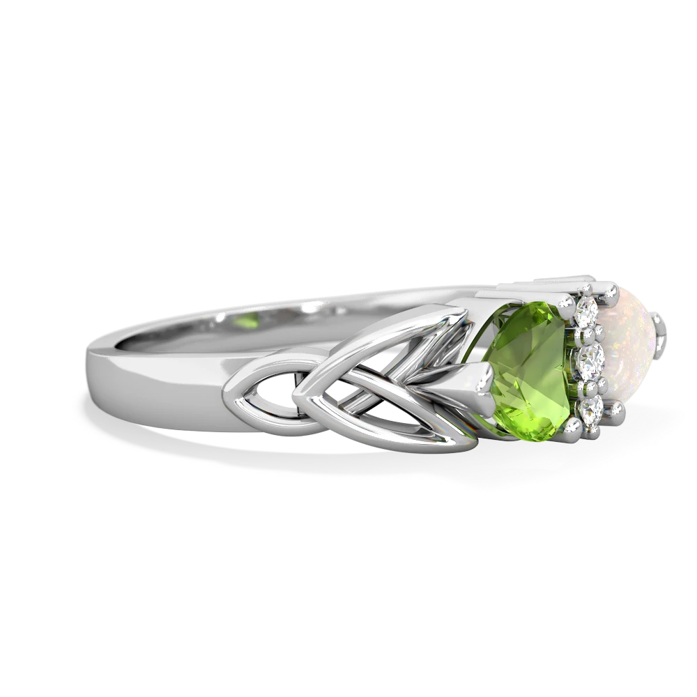 Peridot Celtic Knot Double Heart 14K White Gold ring R5040