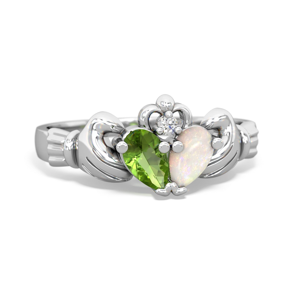 Peridot 'Our Heart' Claddagh 14K White Gold ring R2388