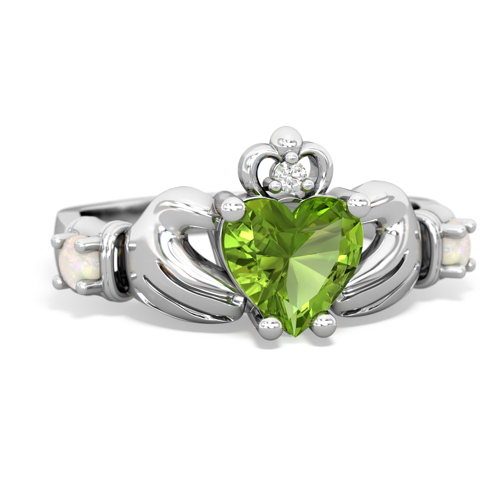 Peridot Claddagh Keepsake 14K White Gold ring R5245