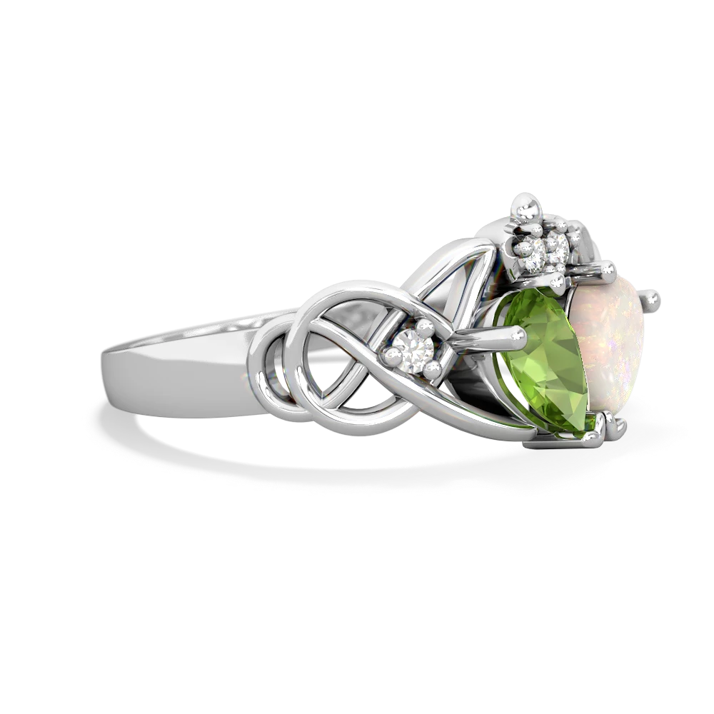 Peridot 'One Heart' Celtic Knot Claddagh 14K White Gold ring R5322