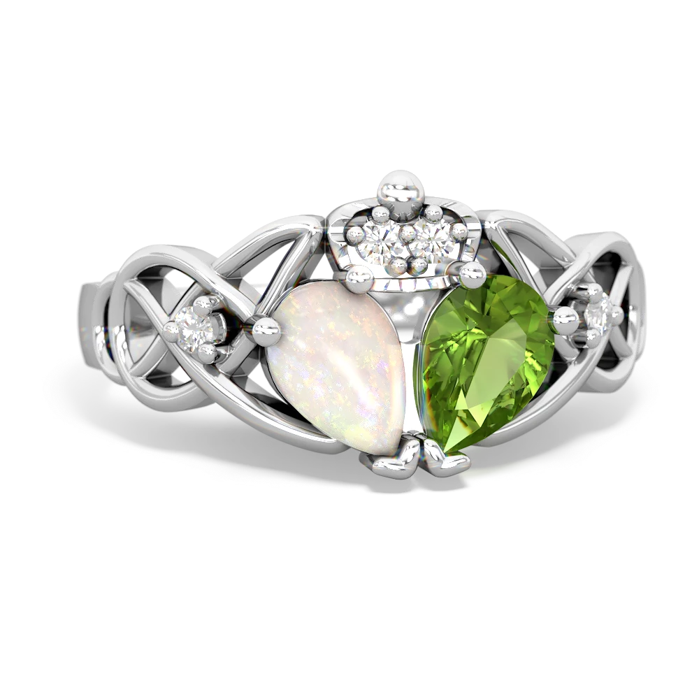 Peridot 'One Heart' Celtic Knot Claddagh 14K White Gold ring R5322