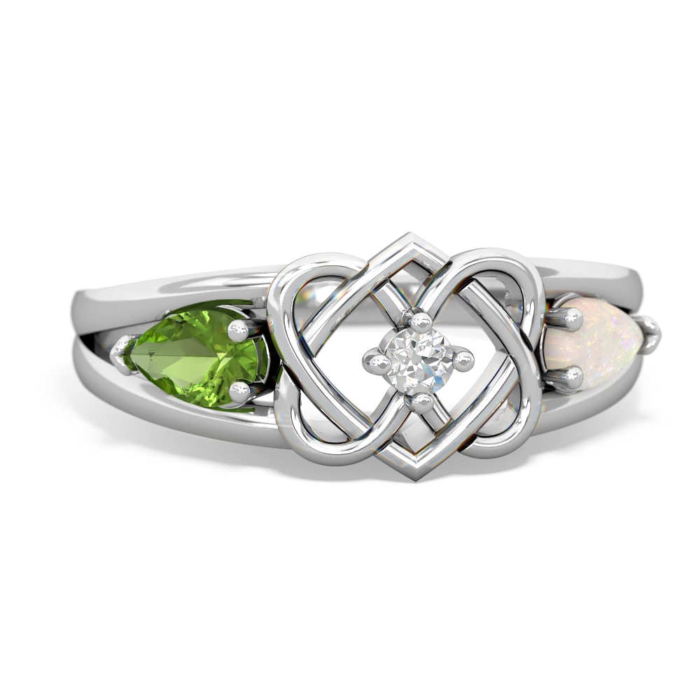 Peridot Hearts Intertwined 14K White Gold ring R5880