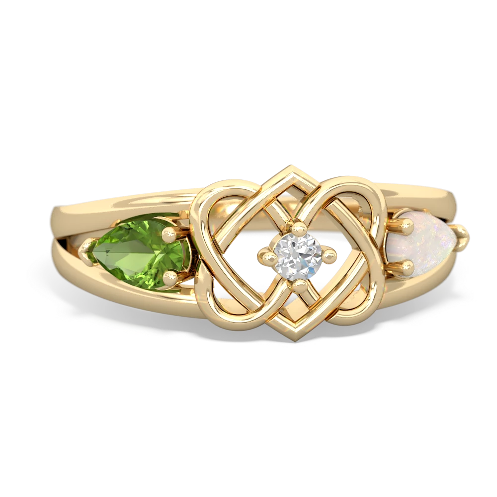 Peridot Hearts Intertwined 14K Yellow Gold ring R5880