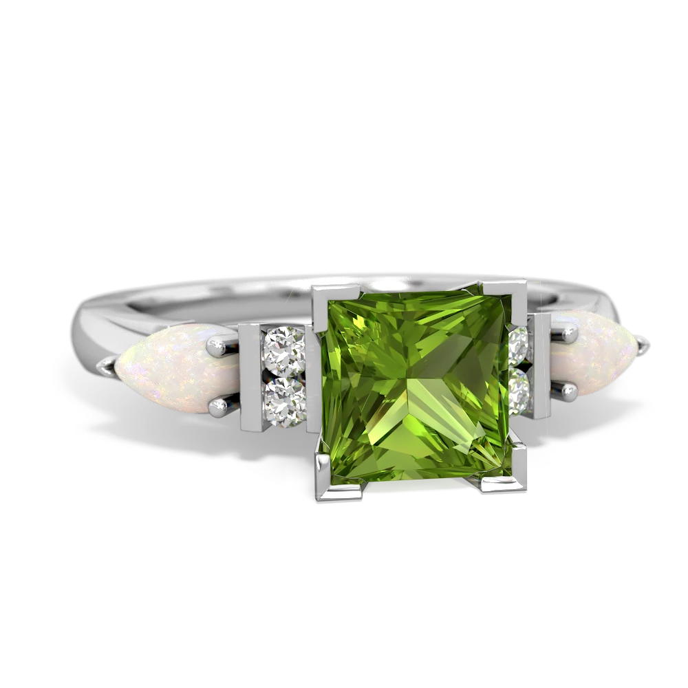 Peridot 6Mm Princess Eternal Embrace Engagement 14K White Gold ring C2002