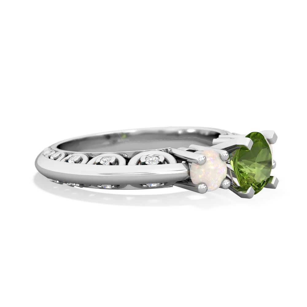 Peridot Art Deco Eternal Embrace Engagement 14K White Gold ring C2003