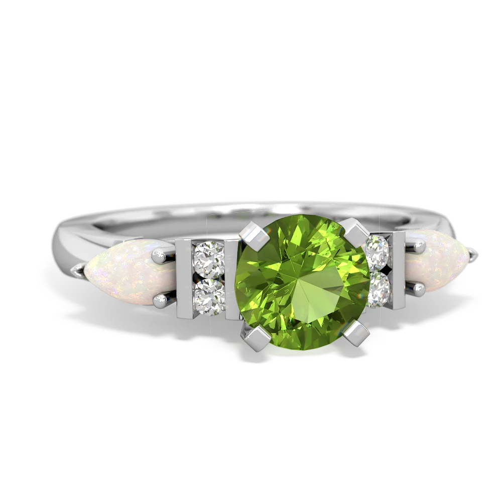 Peridot 6Mm Round Eternal Embrace Engagement 14K White Gold ring R2005