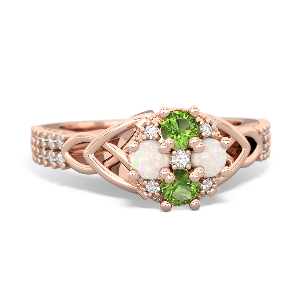 Peridot Celtic Knot Cluster Engagement 14K Rose Gold ring R26443RD