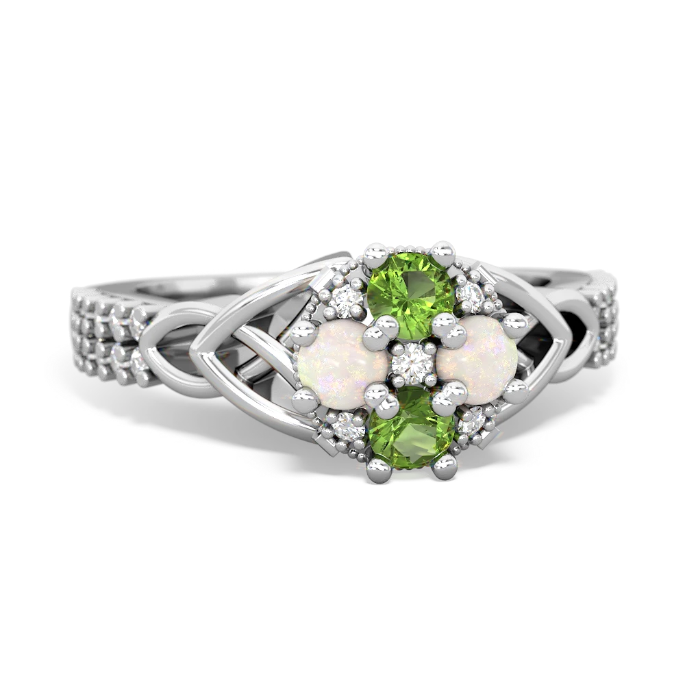 Peridot Celtic Knot Cluster Engagement 14K White Gold ring R26443RD