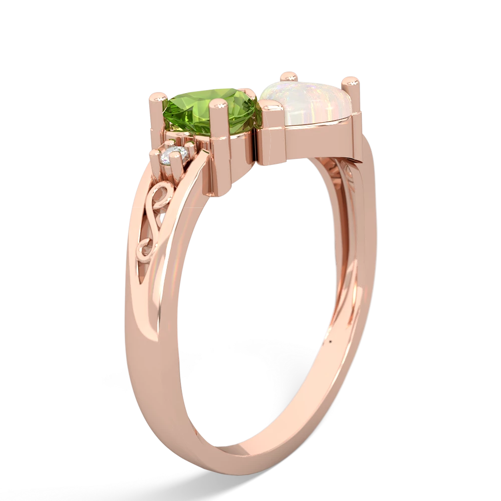 Peridot Snuggling Hearts 14K Rose Gold ring R2178