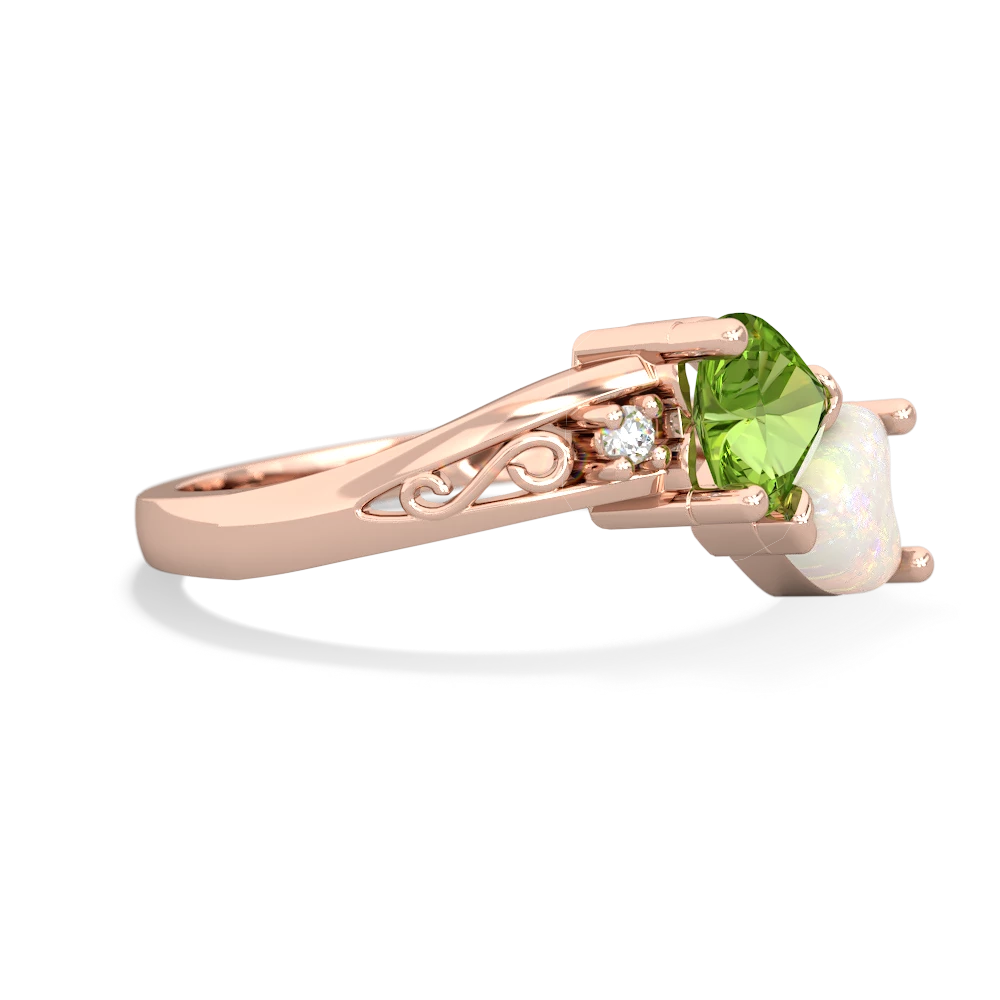 Peridot Snuggling Hearts 14K Rose Gold ring R2178