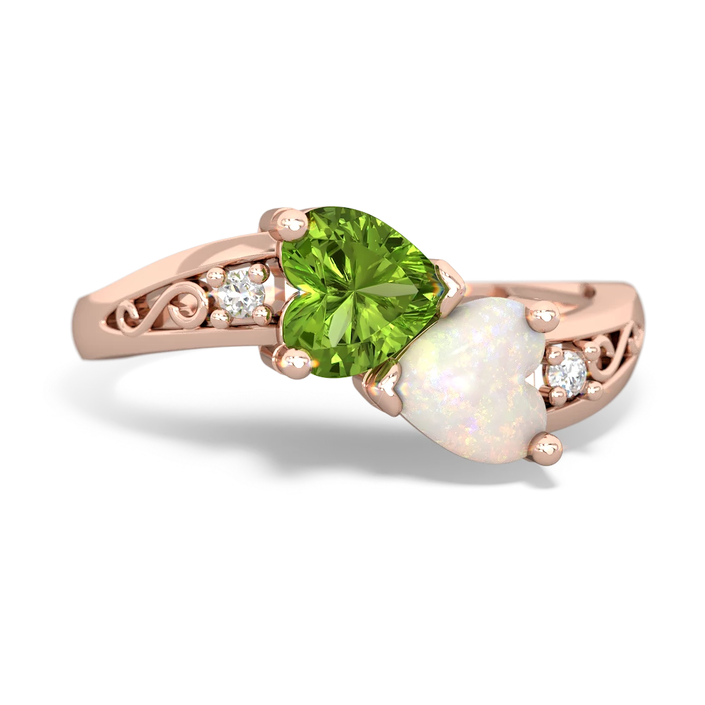 Peridot Snuggling Hearts 14K Rose Gold ring R2178