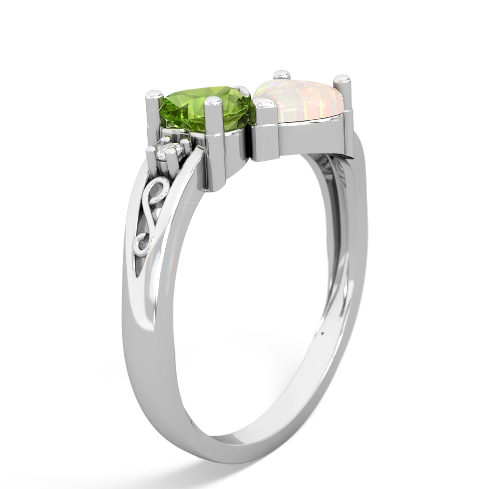 Peridot Snuggling Hearts 14K White Gold ring R2178