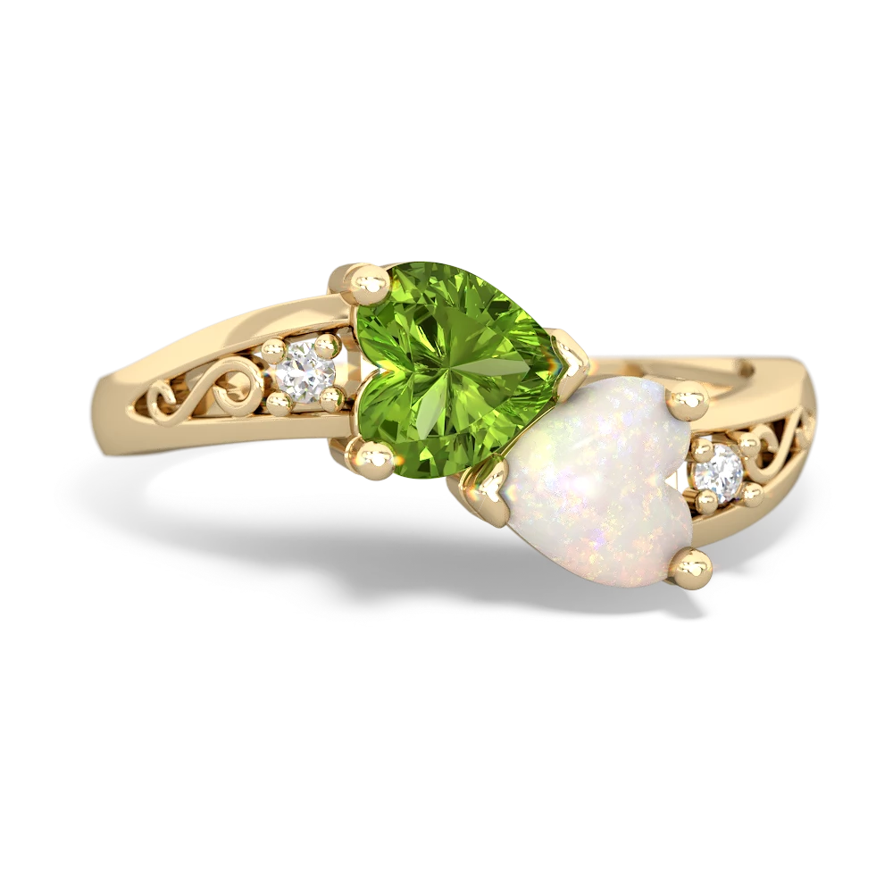 Peridot Snuggling Hearts 14K Yellow Gold ring R2178