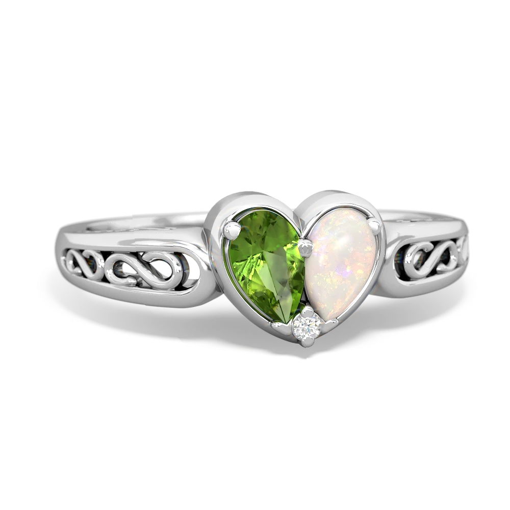 Peridot Filligree 'One Heart' 14K White Gold ring R5070