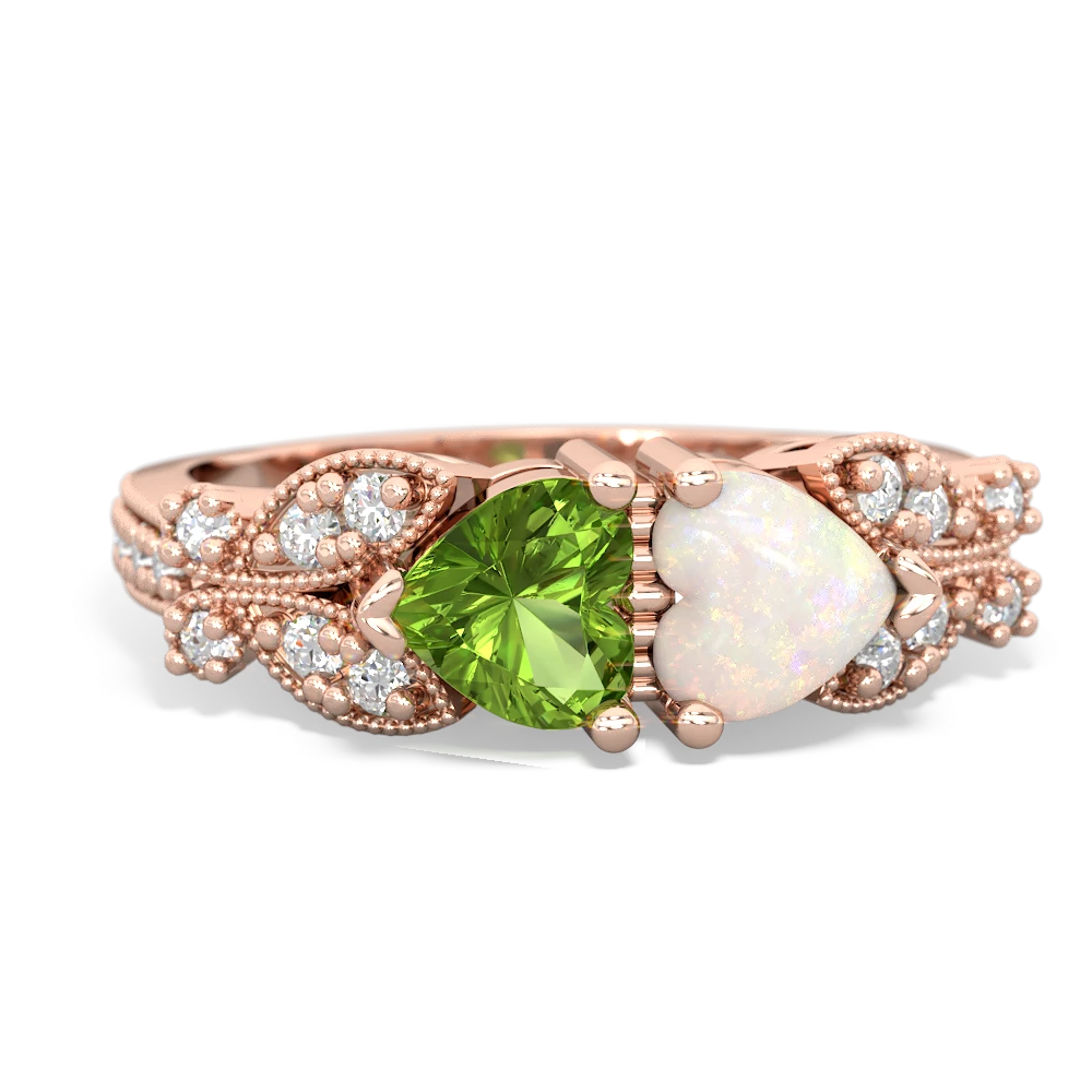 Peridot Diamond Butterflies 14K Rose Gold ring R5601