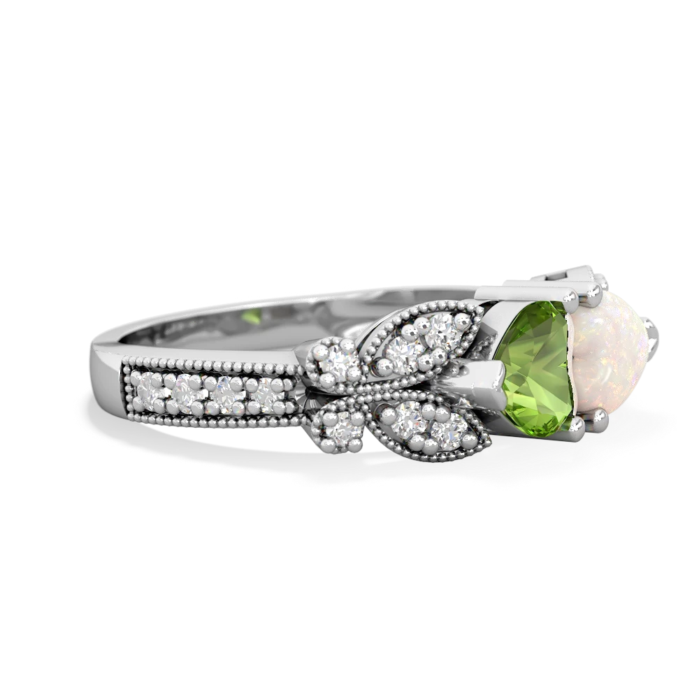 Peridot Diamond Butterflies 14K White Gold ring R5601
