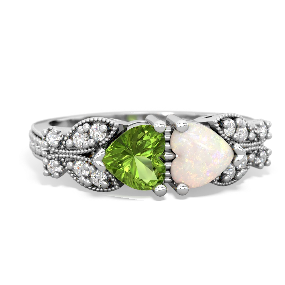 Peridot Diamond Butterflies 14K White Gold ring R5601