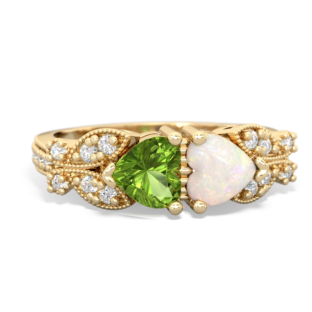 Peridot Diamond Butterflies 14K Yellow Gold ring R5601