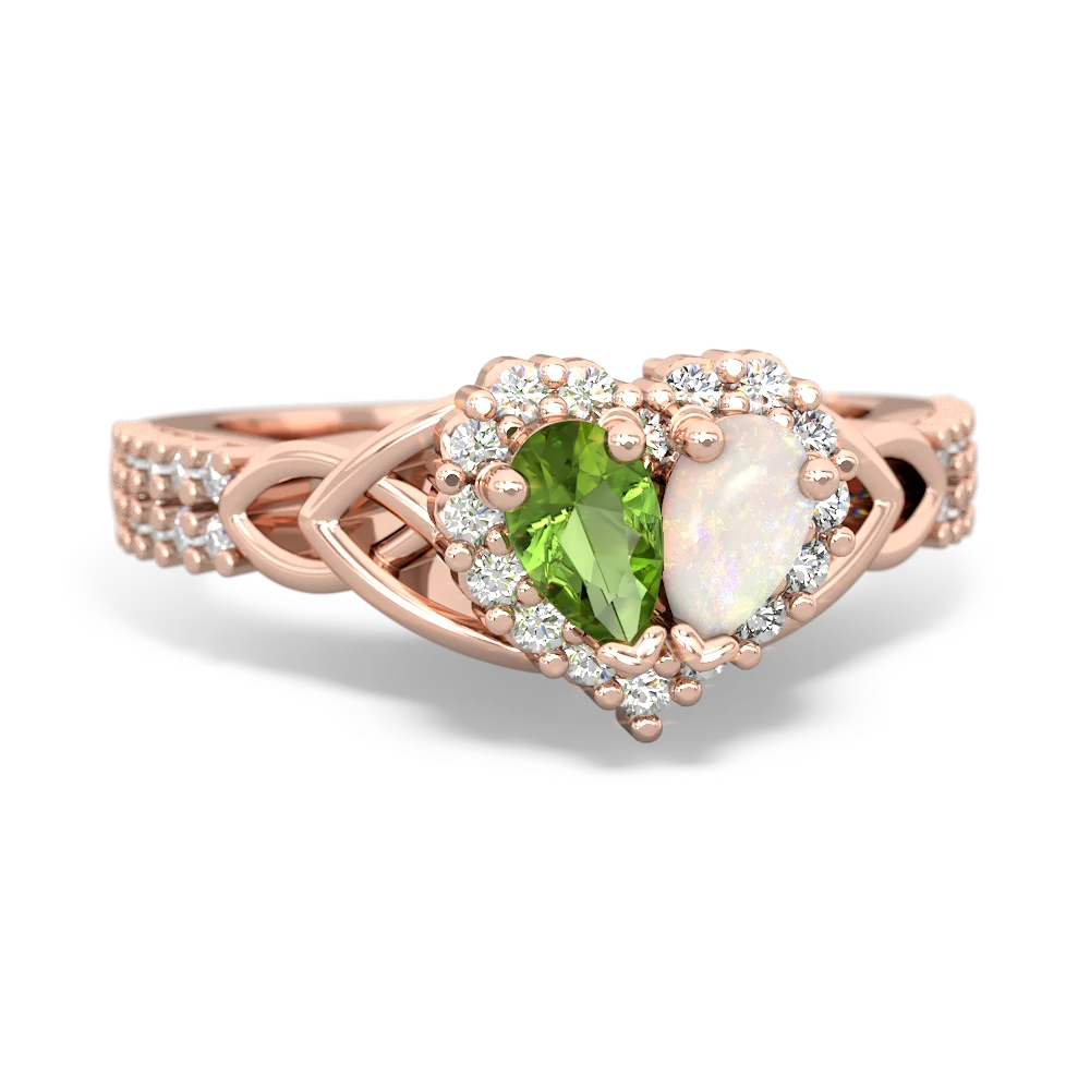 Peridot Celtic Knot Two Hearts As One 14K Rose Gold ring R2644HRT