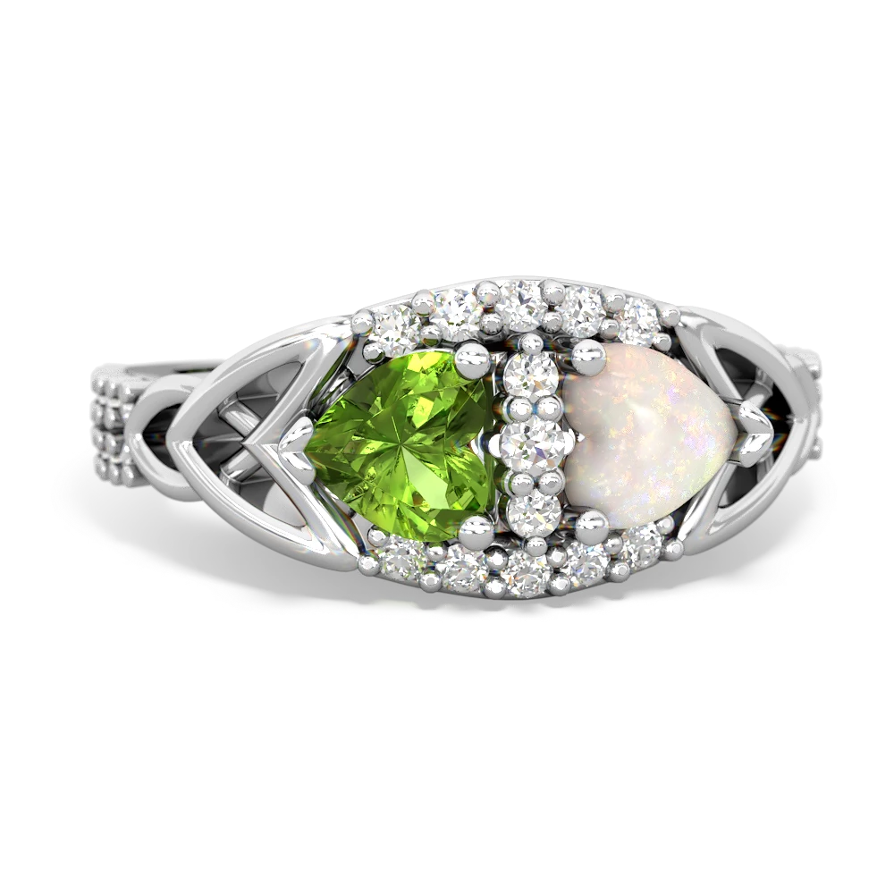 Peridot Sparkling Celtic Knot 14K White Gold ring R2645