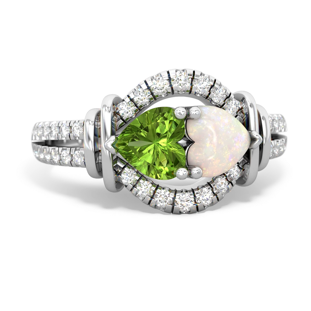 Peridot Art-Deco Keepsake 14K White Gold ring R5630