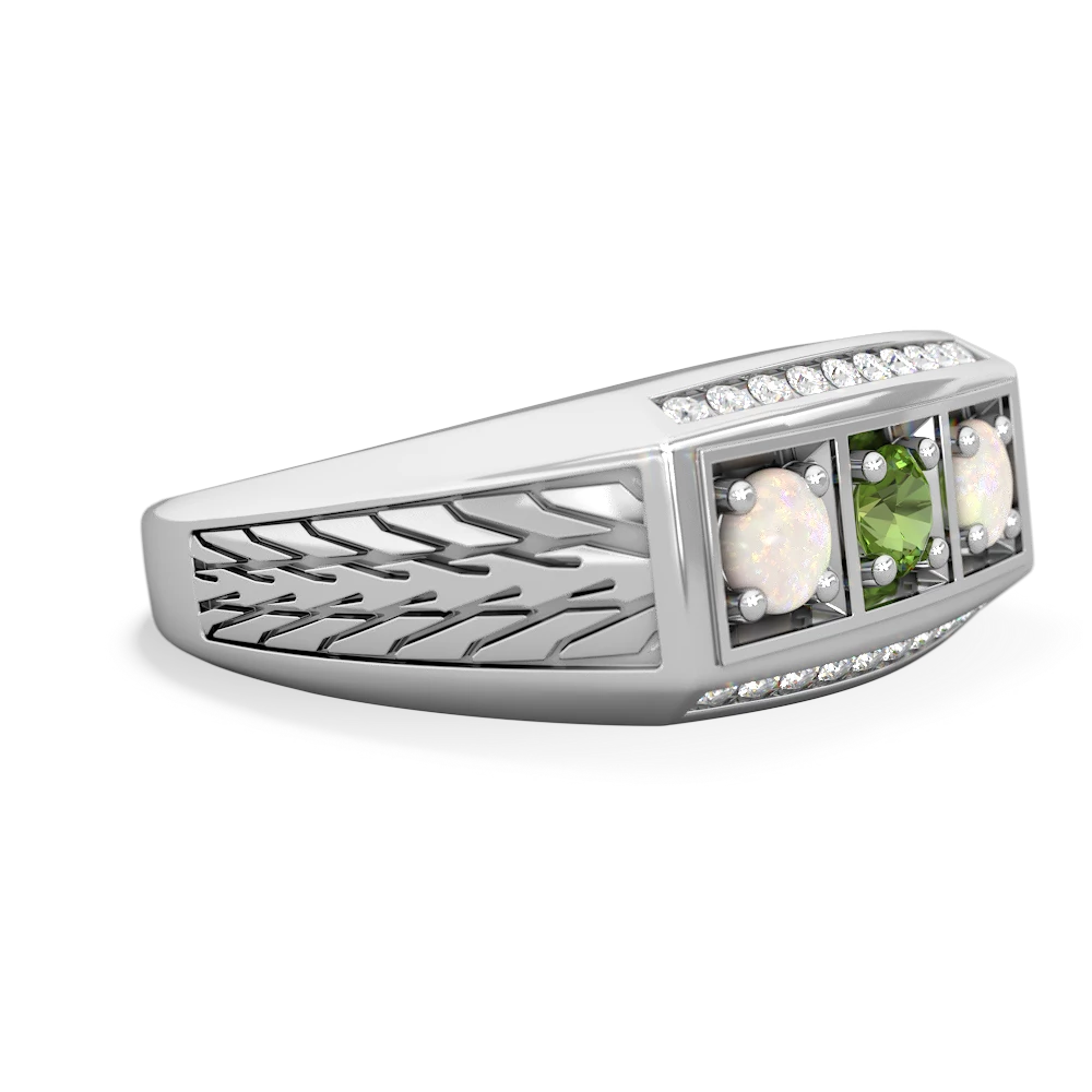 Peridot Three Stone Tire Tread Men's 14K White Gold ring R0520