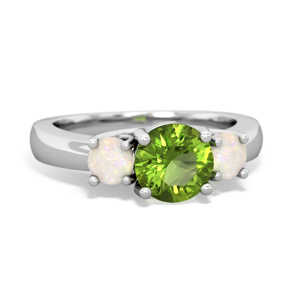 Peridot Three Stone Round Trellis 14K White Gold ring R4018