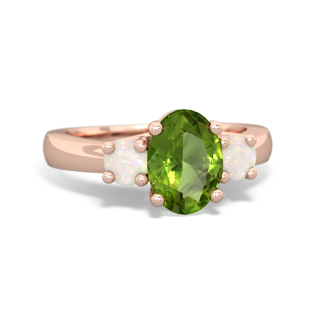 Peridot Three Stone Oval Trellis 14K Rose Gold ring R4024