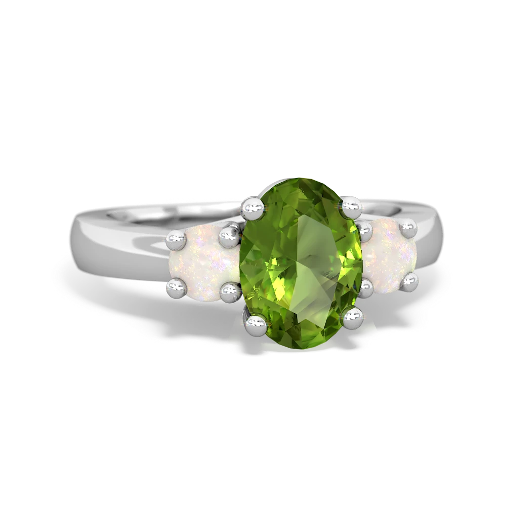 Peridot Three Stone Oval Trellis 14K White Gold ring R4024