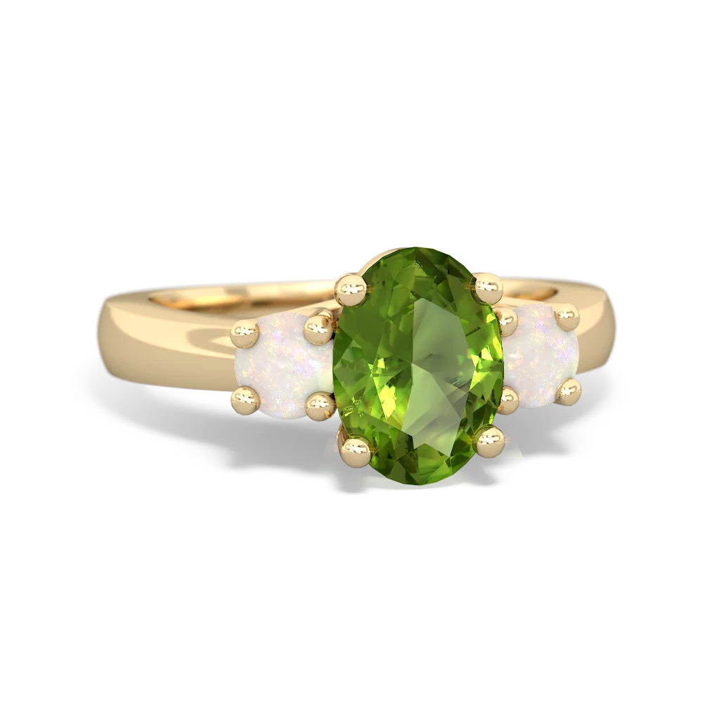 Peridot Three Stone Oval Trellis 14K Yellow Gold ring R4024