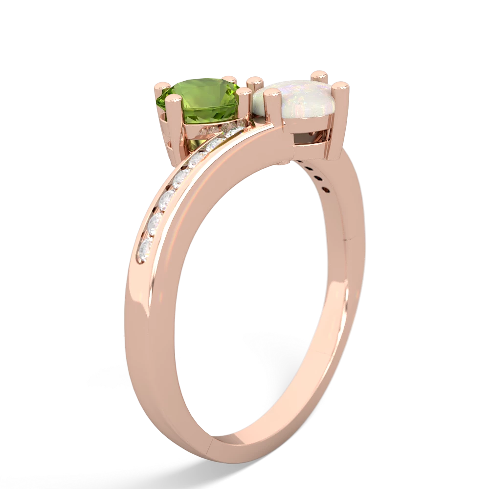 Peridot Channel Set Two Stone 14K Rose Gold ring R5303