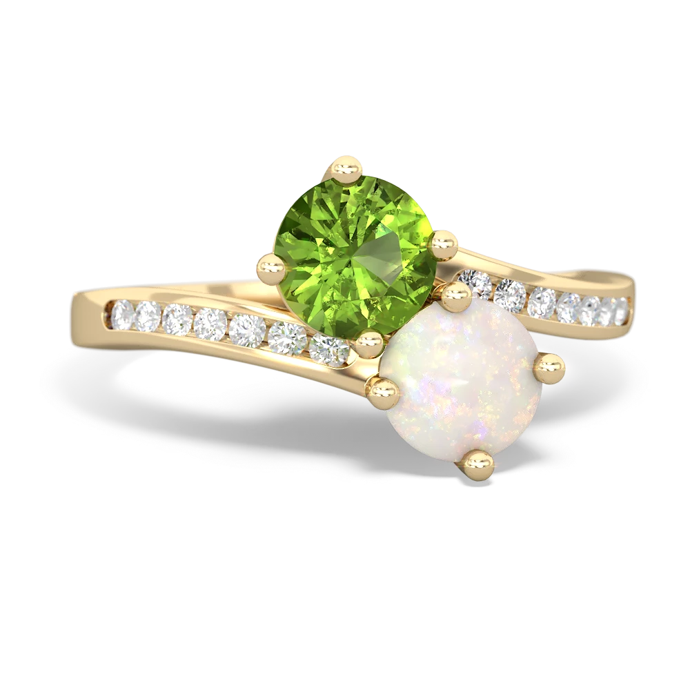 Peridot Channel Set Two Stone 14K Yellow Gold ring R5303