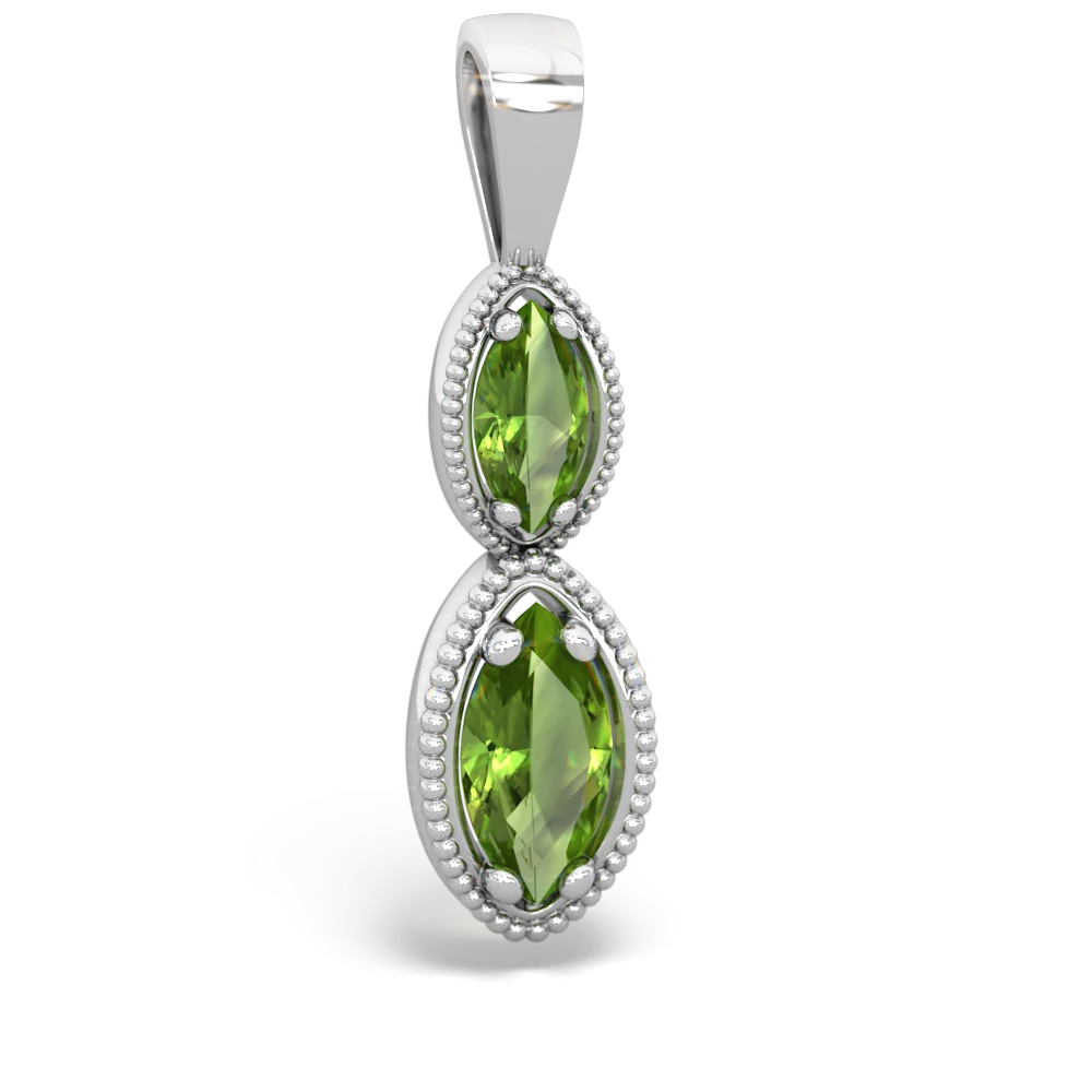 14K White Gold Peridot with Peridot Antique Style Halo Necklace