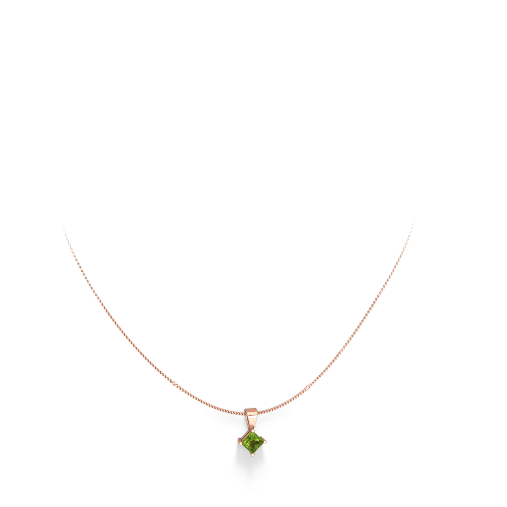 Peridot 5Mm Princess Solitaire 14K Rose Gold pendant P1789