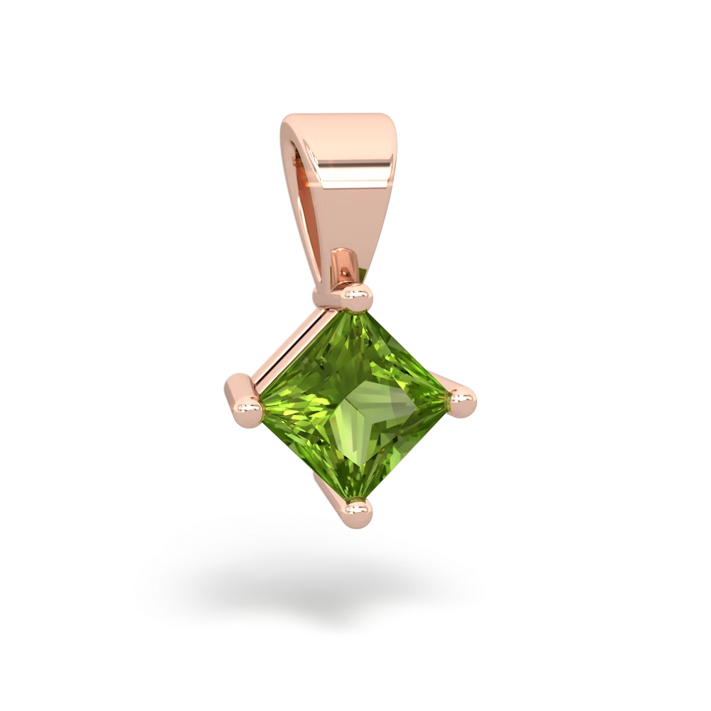 Peridot 5Mm Princess Solitaire 14K Rose Gold pendant P1789