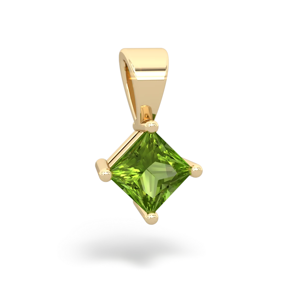 Peridot 5Mm Princess Solitaire 14K Yellow Gold pendant P1789