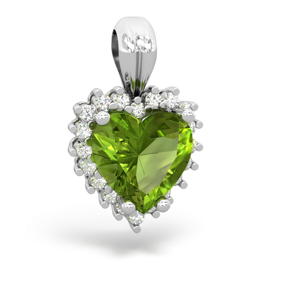 Peridot Sparkling Halo Heart 14K White Gold pendant P0391