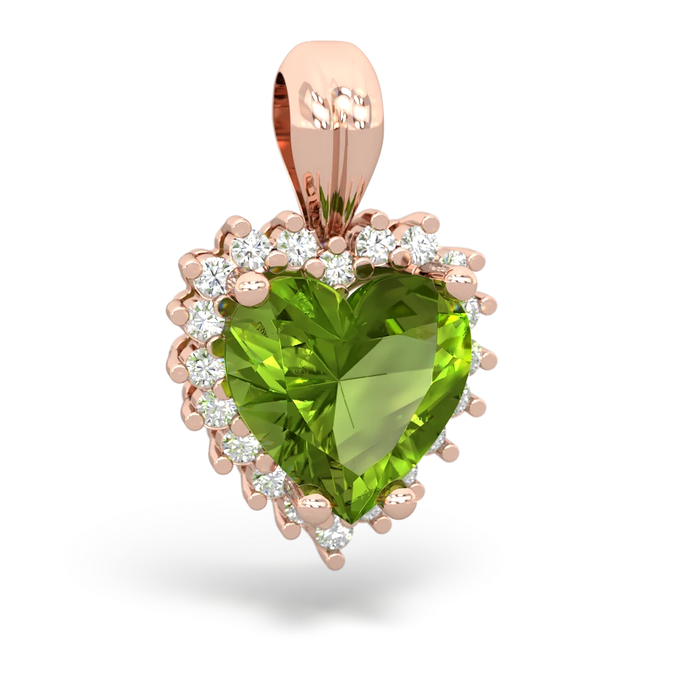 Peridot Sparkling Halo Heart 14K Rose Gold pendant P0391