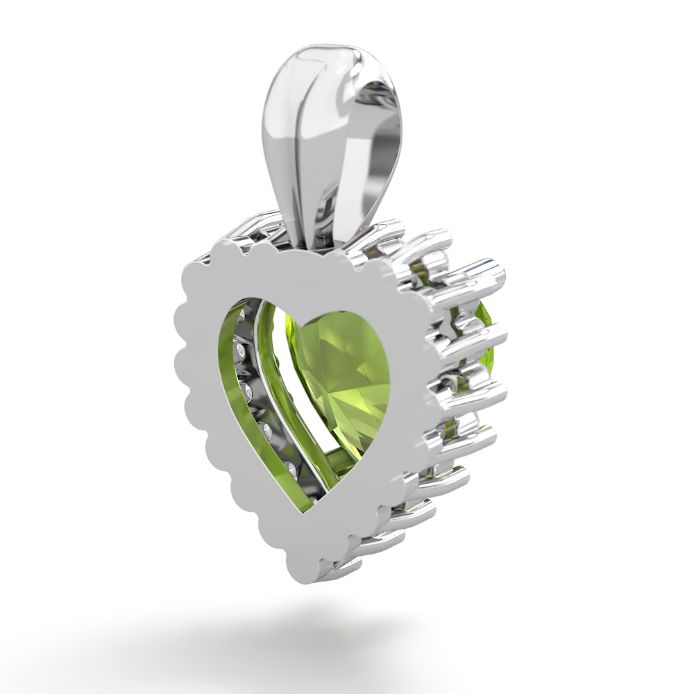 Peridot Sparkling Halo Heart 14K White Gold pendant P0391