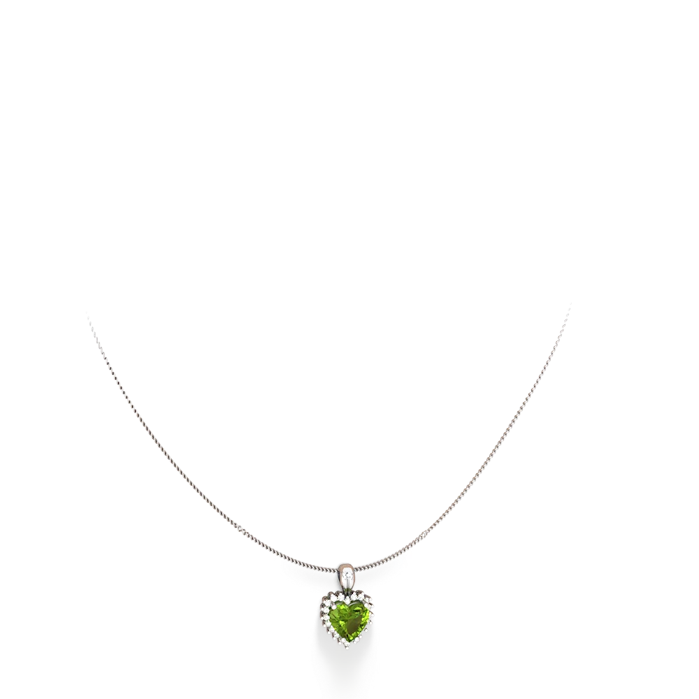 Peridot Sparkling Halo Heart 14K White Gold pendant P0391