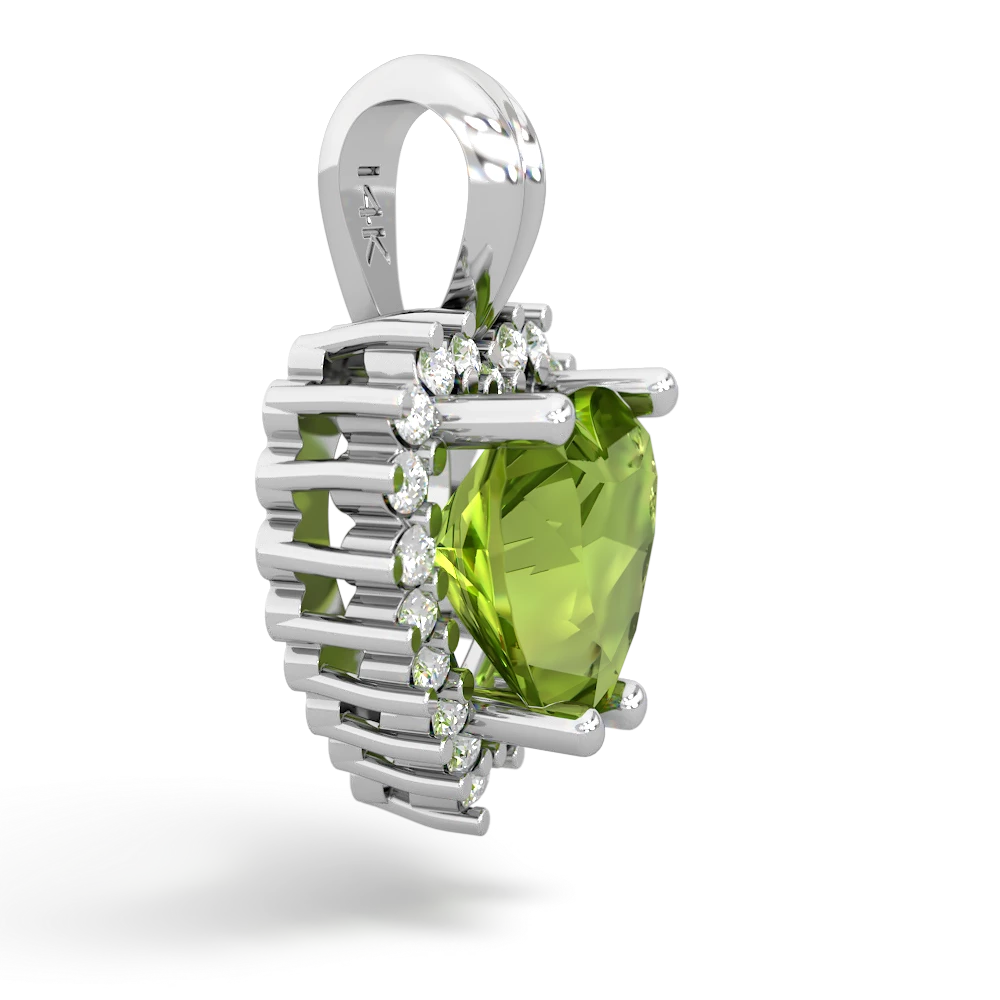 Peridot Sparkling Halo Heart 14K White Gold pendant P0391