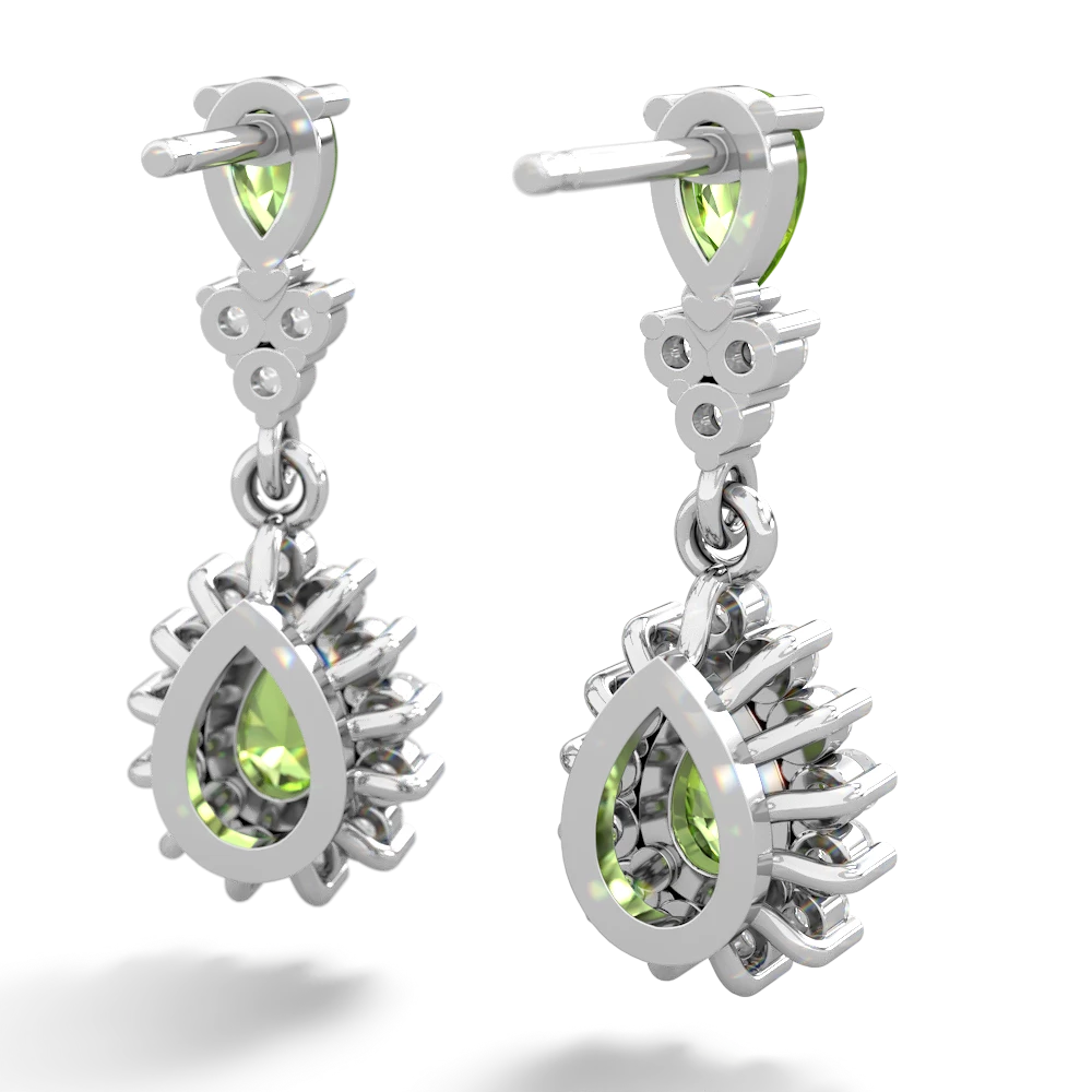 Peridot Halo Pear Dangle 14K White Gold earrings E1882