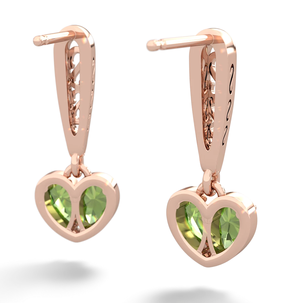 Peridot Filligree Heart 14K Rose Gold earrings E5070