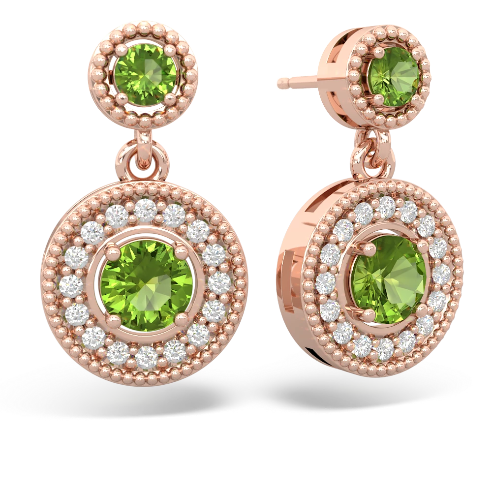 Peridot Halo Dangle 14K Rose Gold earrings E5319