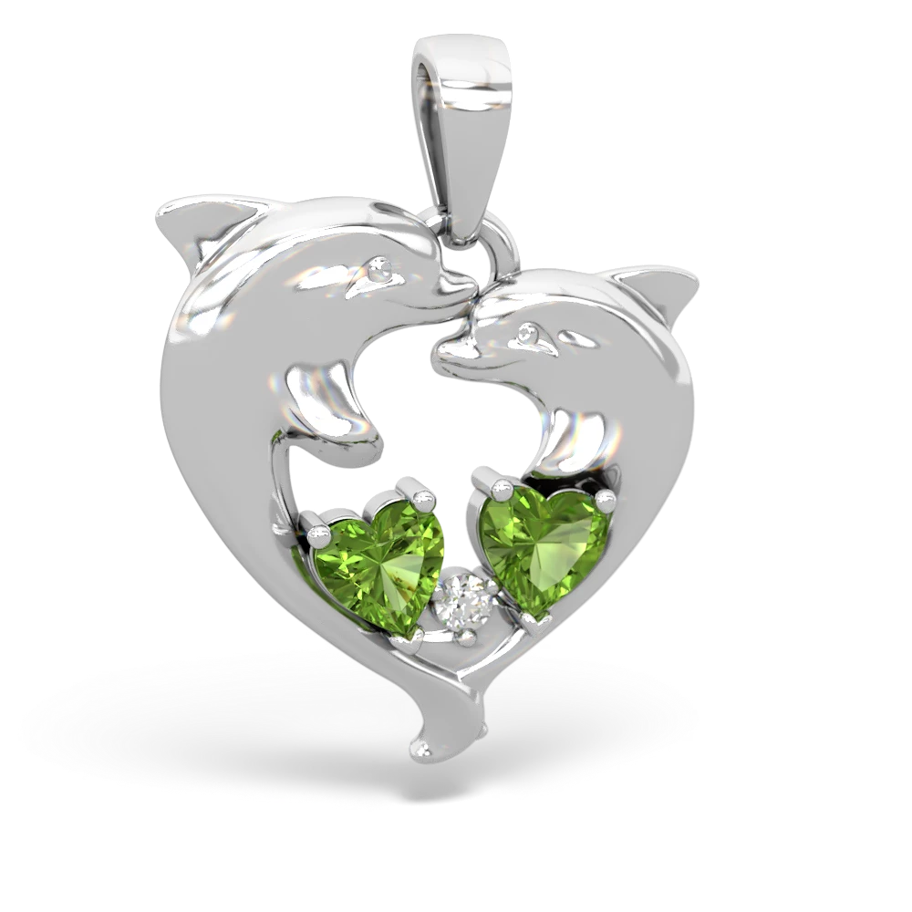 Peridot Dolphin Heart 14K White Gold pendant P5820