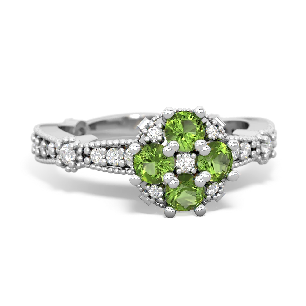 Peridot Sparkling Tiara Cluster 14K White Gold ring R26293RD