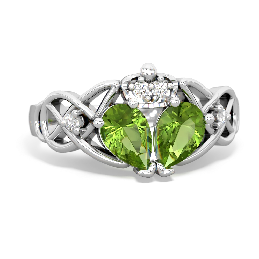 Peridot 'One Heart' Celtic Knot Claddagh 14K White Gold ring R5322