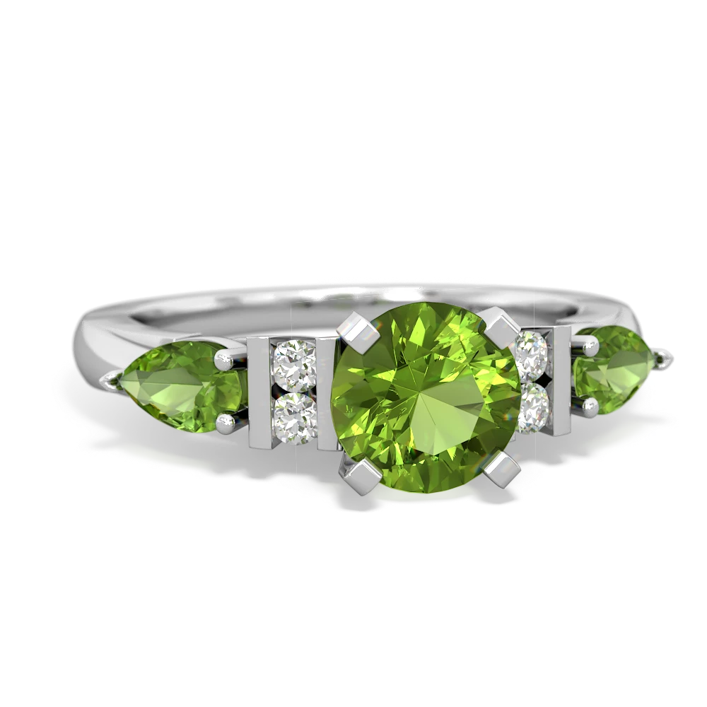 Peridot 6Mm Round Eternal Embrace Engagement 14K White Gold ring R2005